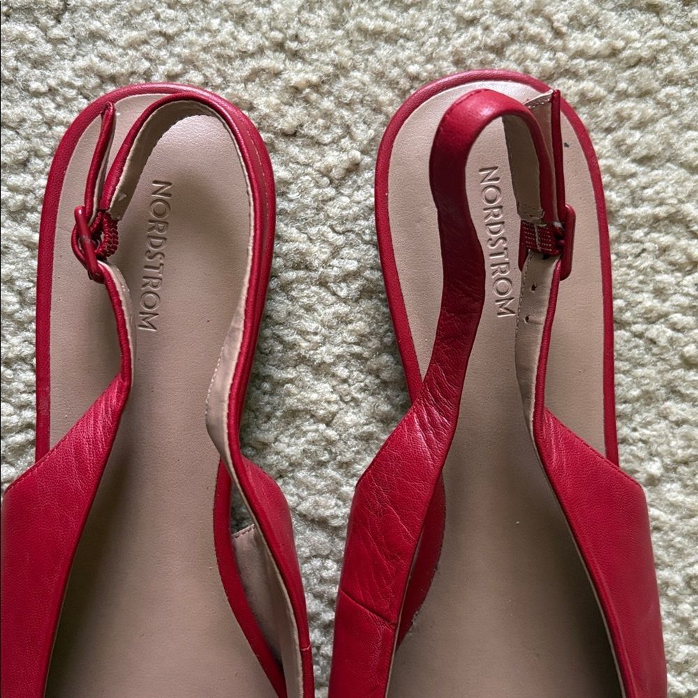 Nordstrom Becca  Leather Pointed Toe Slingback Flat In Red Sz 9.5 - Picture 4 of 7